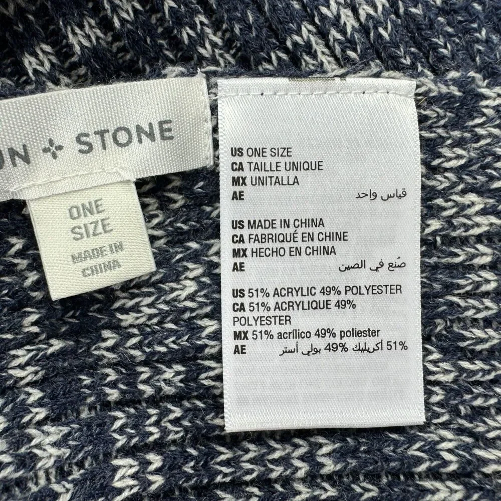 Sun + Stone Mens Solid Ribbed Knit Acrylic Blend Scarf Blue OS